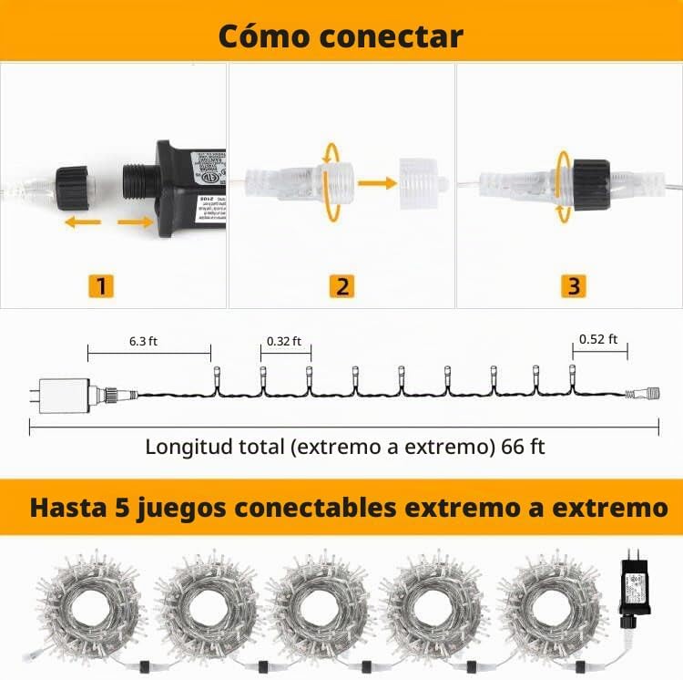VTECHOLOGY 66 pies 200 LED azul árbol de Navidad luces cadena luz i...