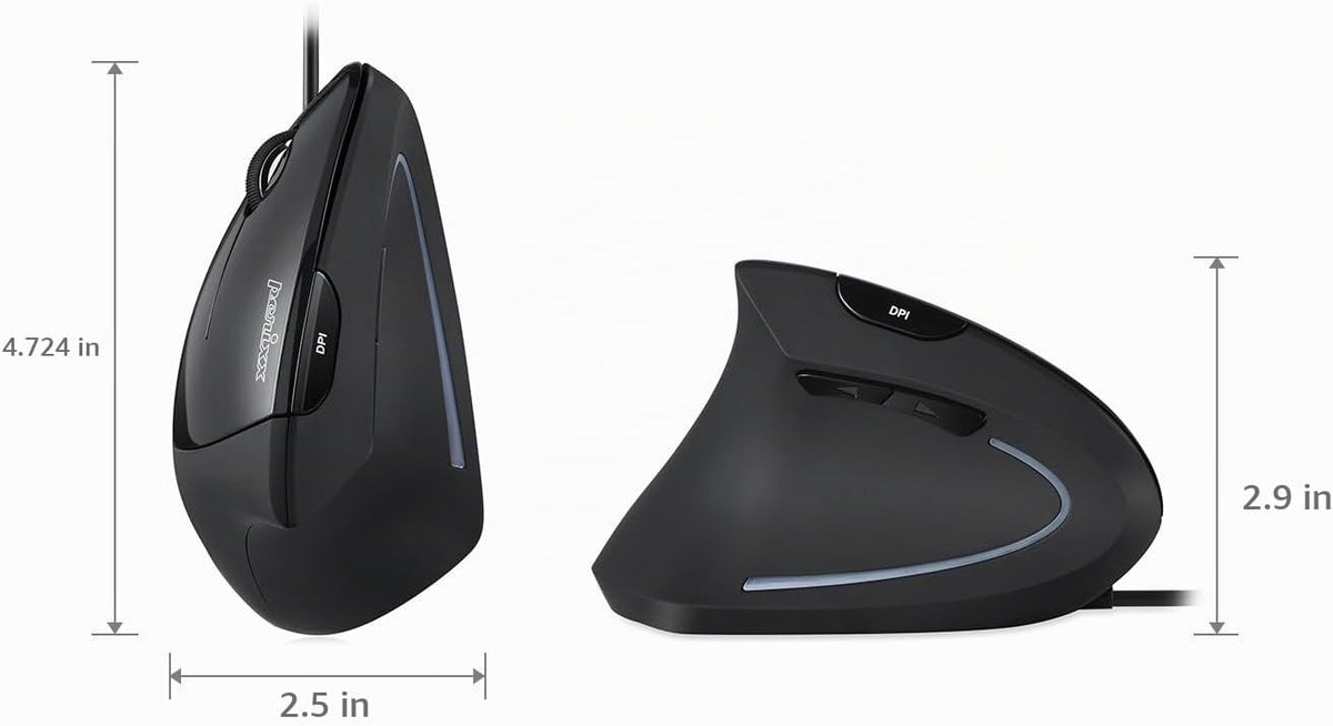 Perixx Perimice-513L - Mouse ergonómico vertical con cable con 2 DP...