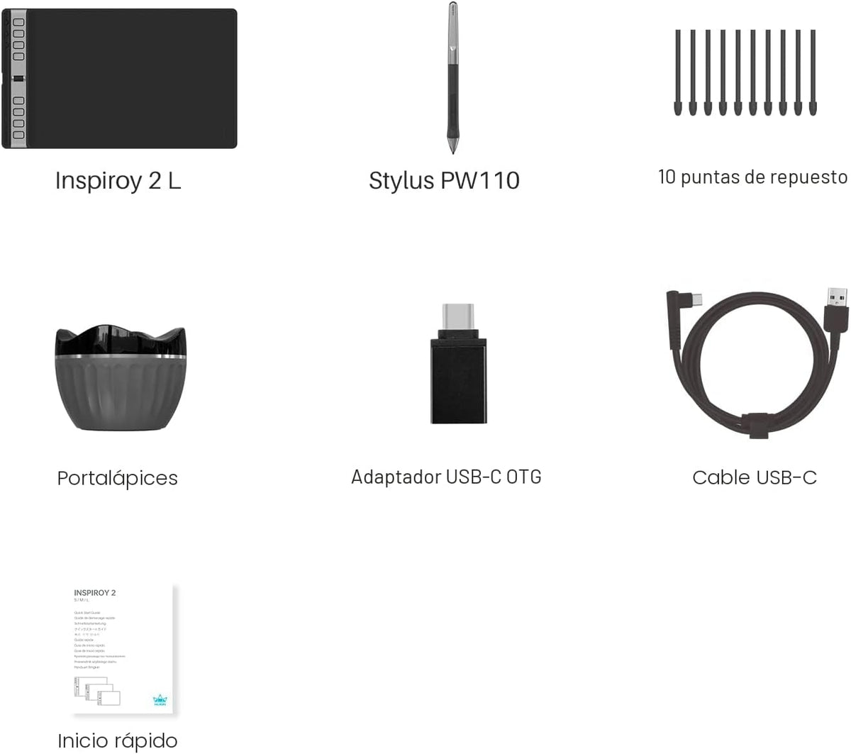 HUION Inspiroy 2 Tableta de dibujo grande con 3 grupos y 8 ExpressK...