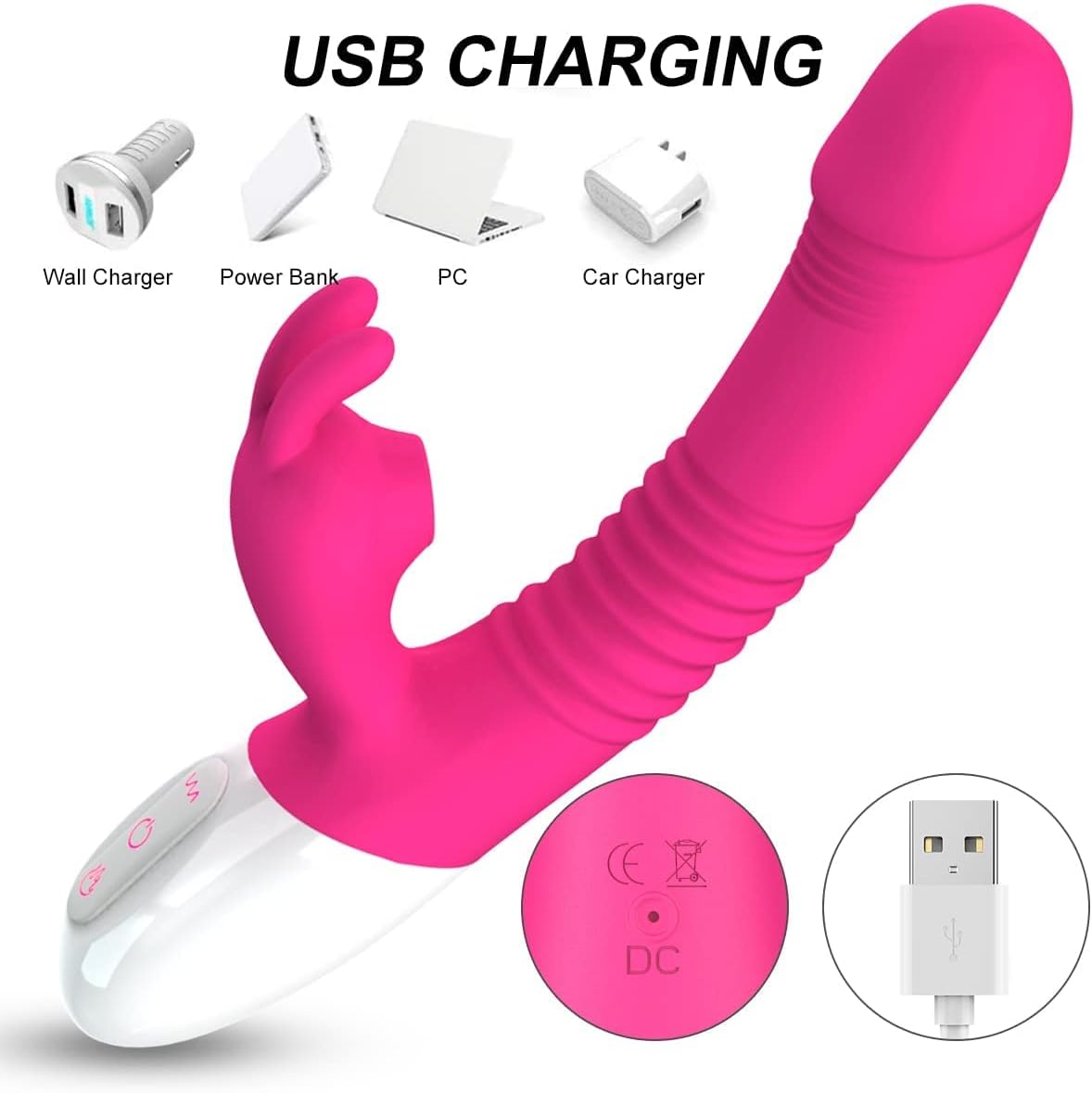 Juego de juguetes de placer con orejas de conejo rosadas, motor dua...