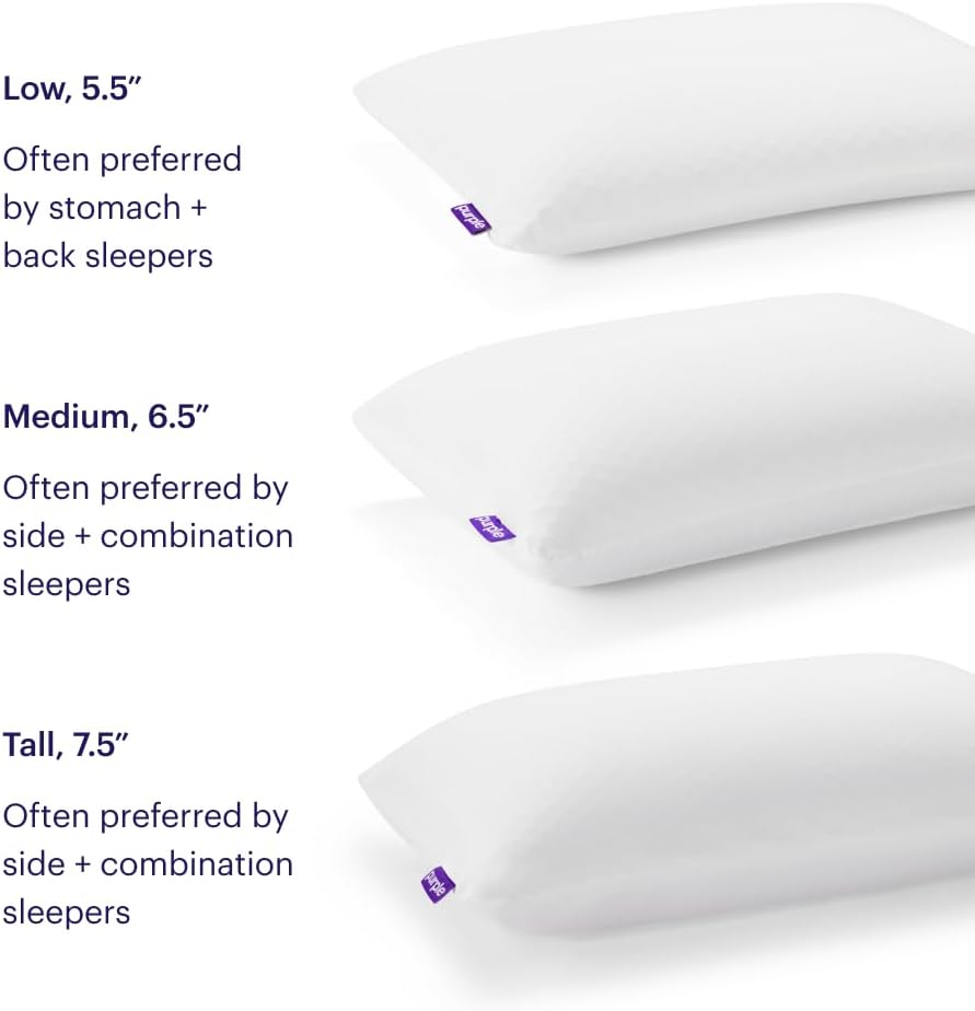 Purple Harmony Pillow - Loft bajo, tamaño estándar, almohada de gel...