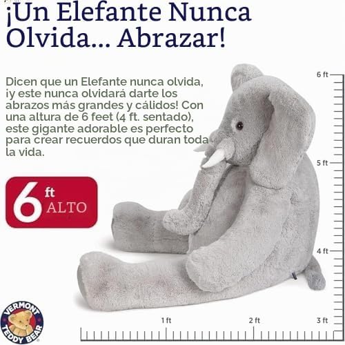 Vermont Teddy Bear Peluche de elefante gigante de 6 pies | USA Bear...
