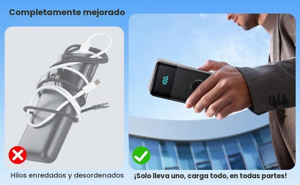 AONIMI Cargador portátil de 40800 mAh con 2 cables integrados, 25 W...