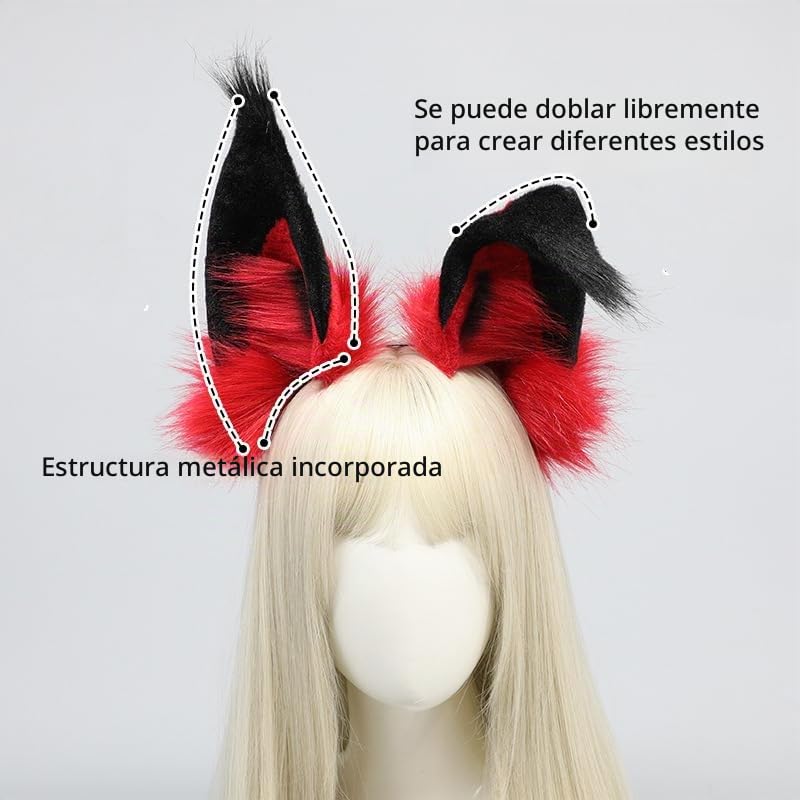 QHQ-SHININGLIFI Diadema con orejas de zorro rojo peludo, hechas a m...