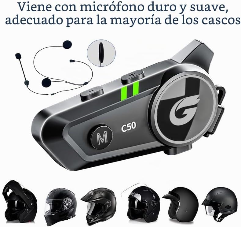 Zhongreat Auriculares del casco de C50 Bluetooth, intercomunicador...