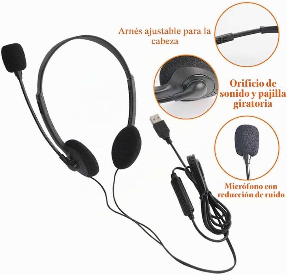 CALIDAKA Auriculares USB con micrófono, auriculares ligeros de PC p...