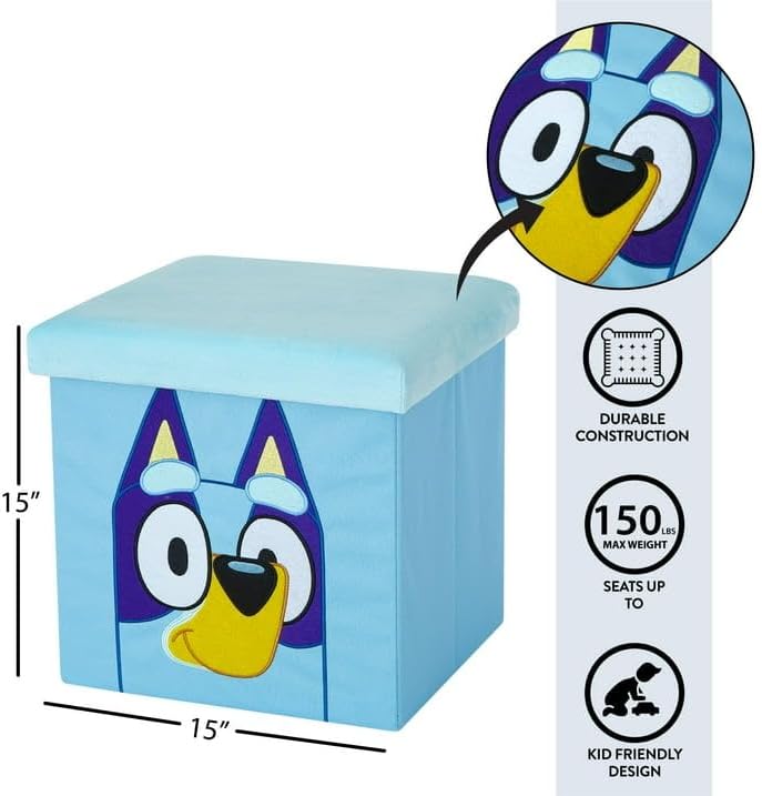 Bluey Cubo otomano de almacenamiento plegable con tapa, organizador...