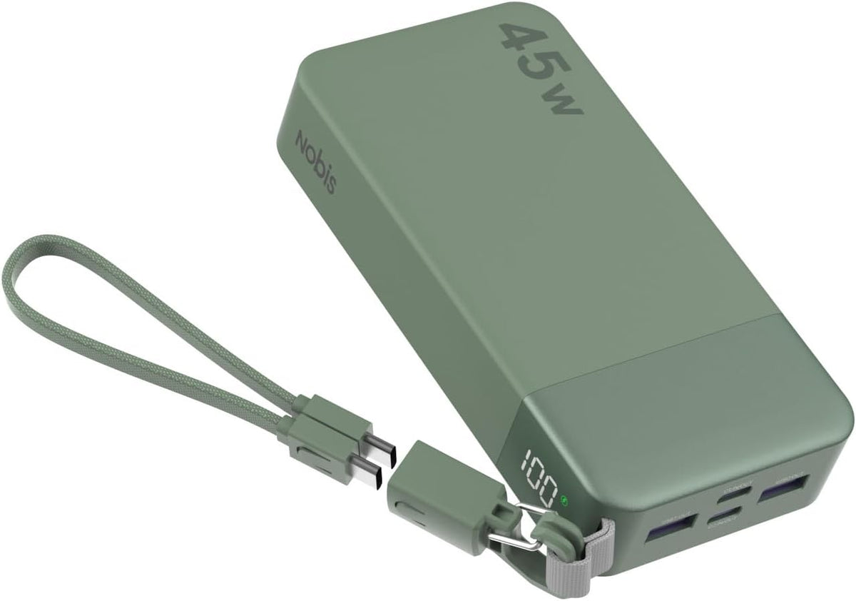 NOBIS Cargador portátil 20000mAh 45W Power Bank con cable desmontab...