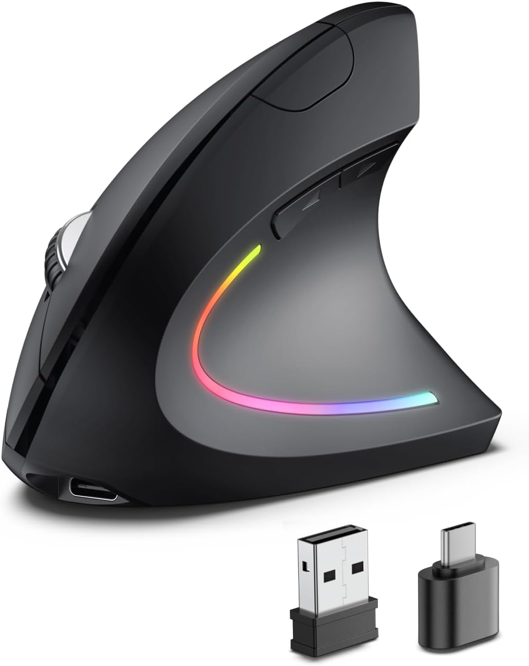 POJTK Ratón ergonómico inalámbrico recargable, conexión Bluetooth+U...