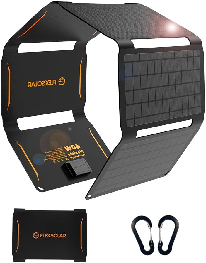 Cargador de panel solar plegable FlexSolar de 40 W, salidas USB-C,...