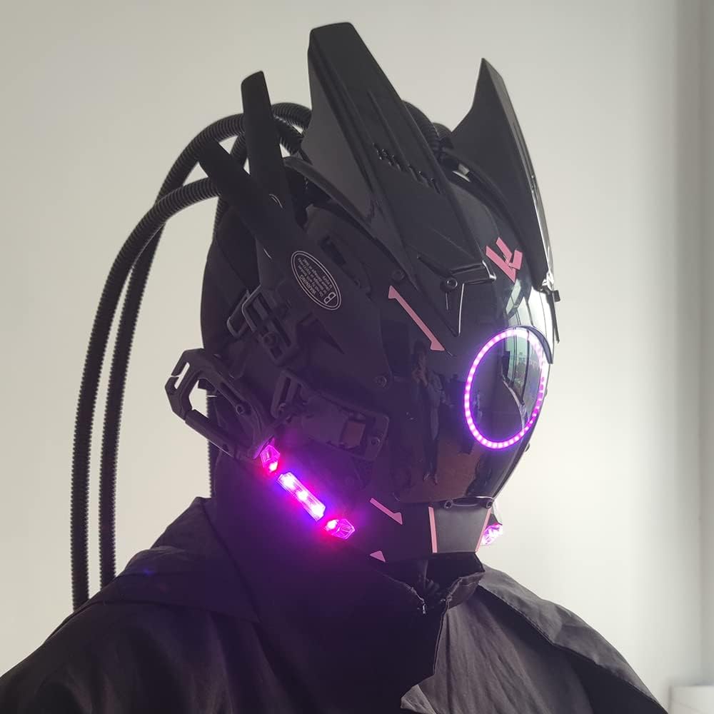 KYEDAY Máscara punk cosplay para hombres, luz redonda con trenzas m...