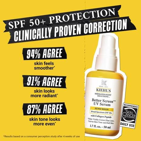 Kiehl's Better Screen - Suero UV SPF 50+, protector solar facia...