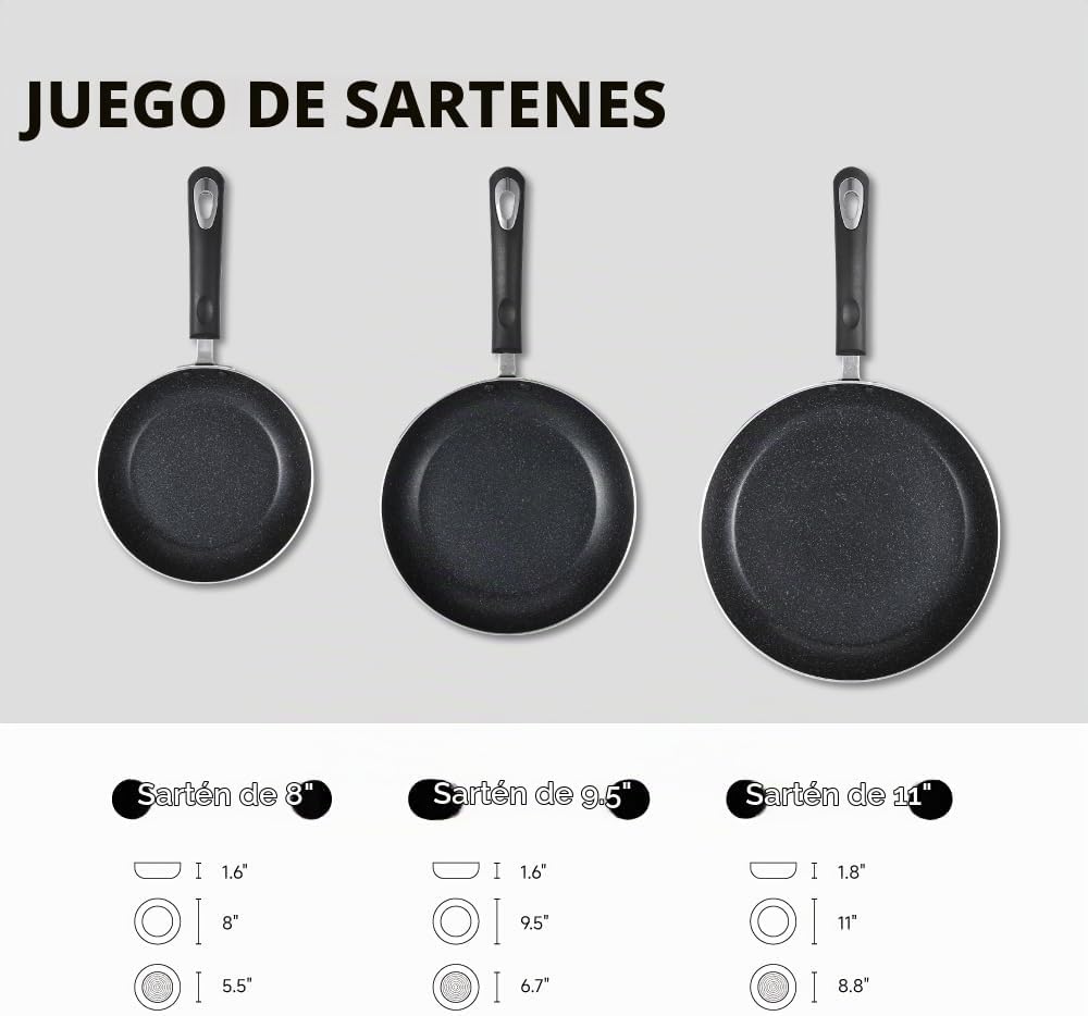 RATWIA - Juego de 3 sartenes antiadherentes para placa de inducción...