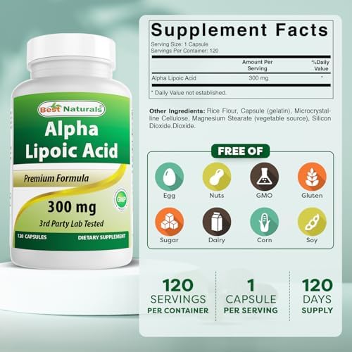 Best Naturals Ácido alfa lipoico 300 mg 120 cápsulas (paquete de 2)