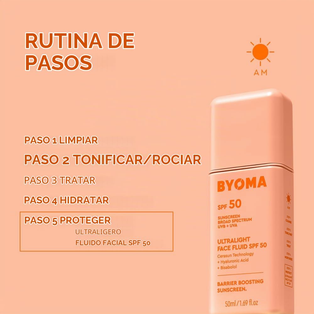 BYOMA SPF 50 Fluido Facial - Protector solar facial ultraligero par...