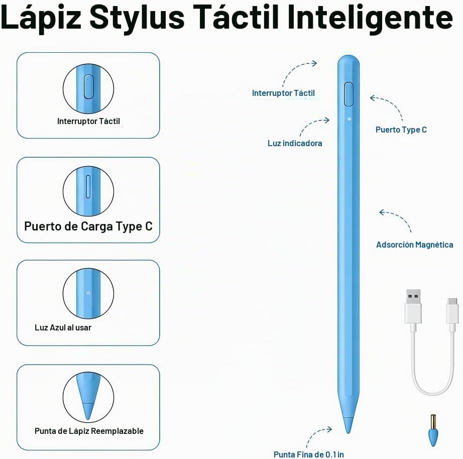 Lápiz capacitivo para iPad Pencil 11ª y 10ª, lápiz con rechazo de p...