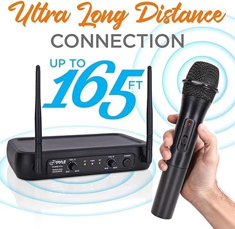 Pyle Channel Sistema de micrófono VHF fijo de doble frecuencia inal...