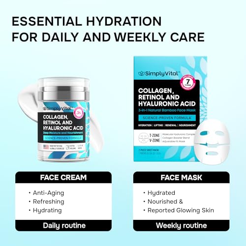 Set de crema de colágeno y mascarilla hidratante con retinol y ácid...