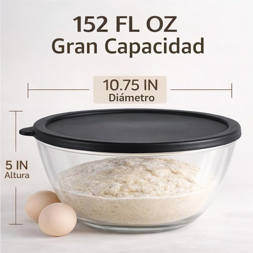 Zombcame Tazón grande de vidrio de 4.9 cuartos de galón con tapa, c...