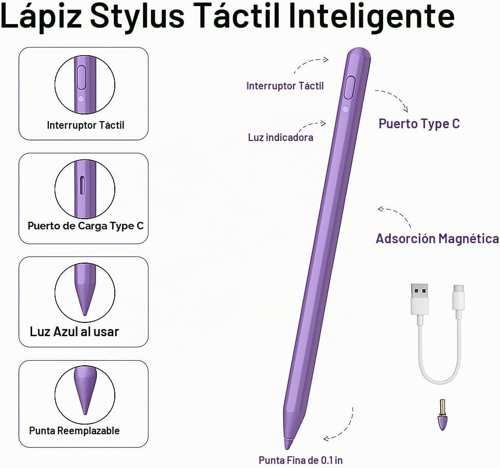 Lápiz para iPad 11\/10, 2018-2025, lápiz capacitivo de carga rápida...