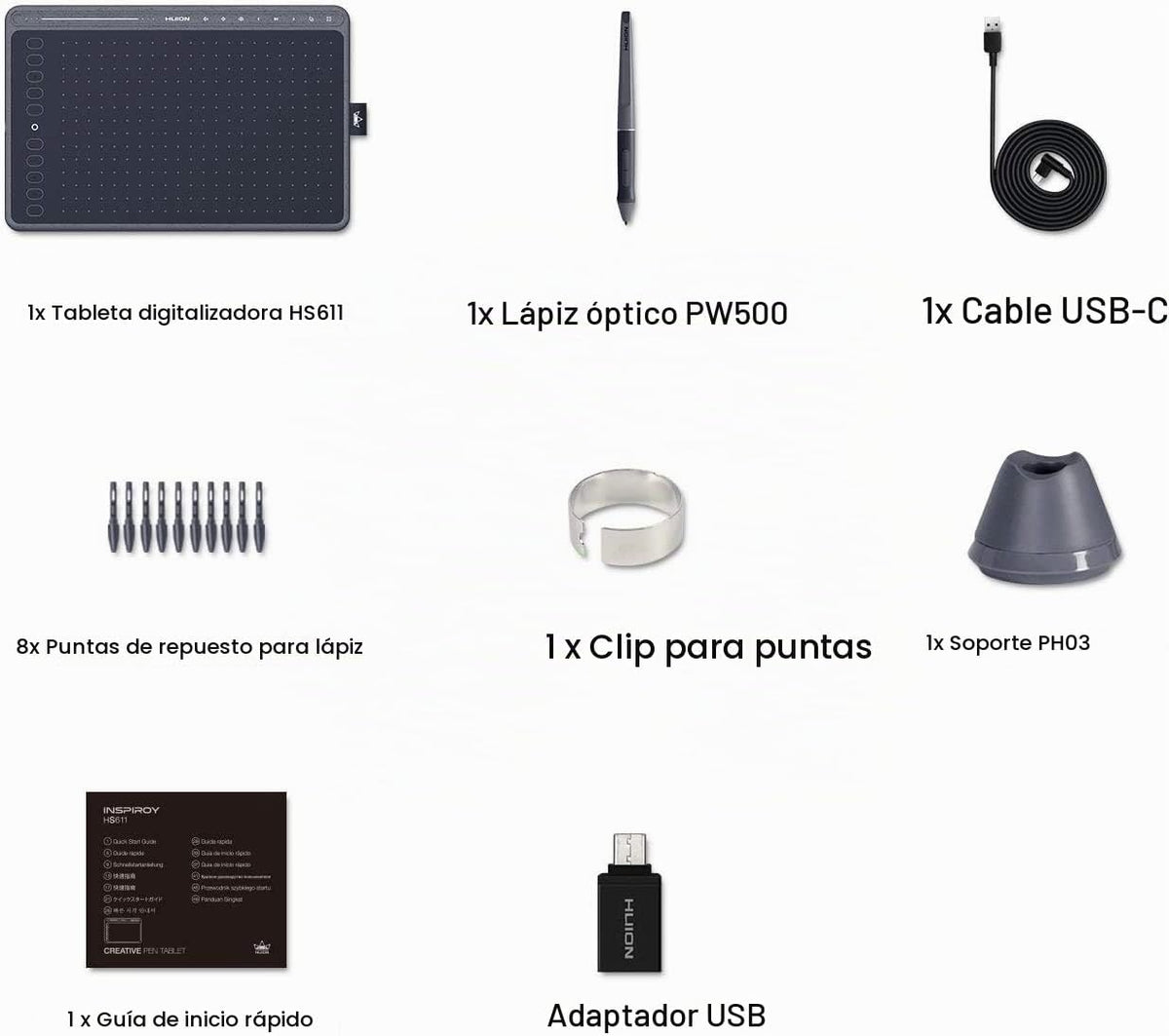 HUION HS611 Tableta de dibujo 8192 Tableta gráfica de presión con 1...