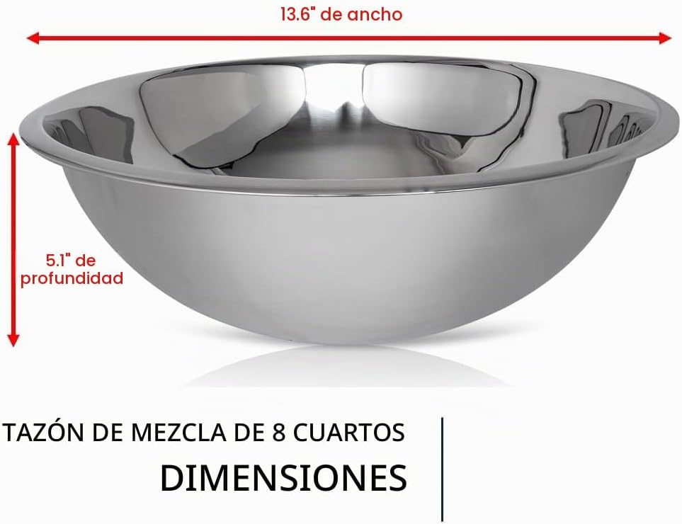 Juego de cuencos grandes de acero inoxidable de 8 cuartos de galón,...
