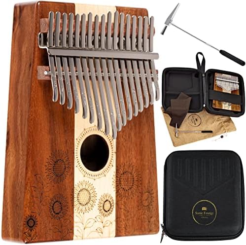 Piano de pulgar Kalimba, 17 teclas, incluye martillo de afinación y...