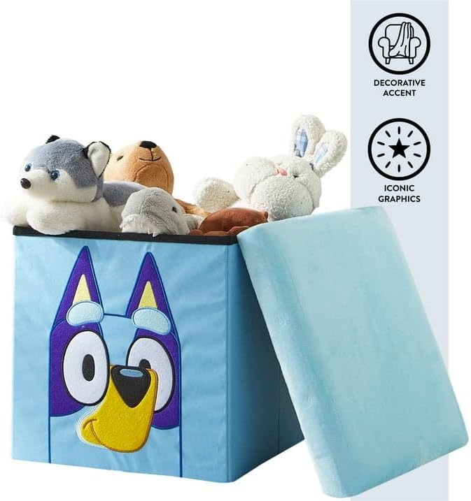 Bluey Cubo otomano de almacenamiento plegable con tapa, organizador...