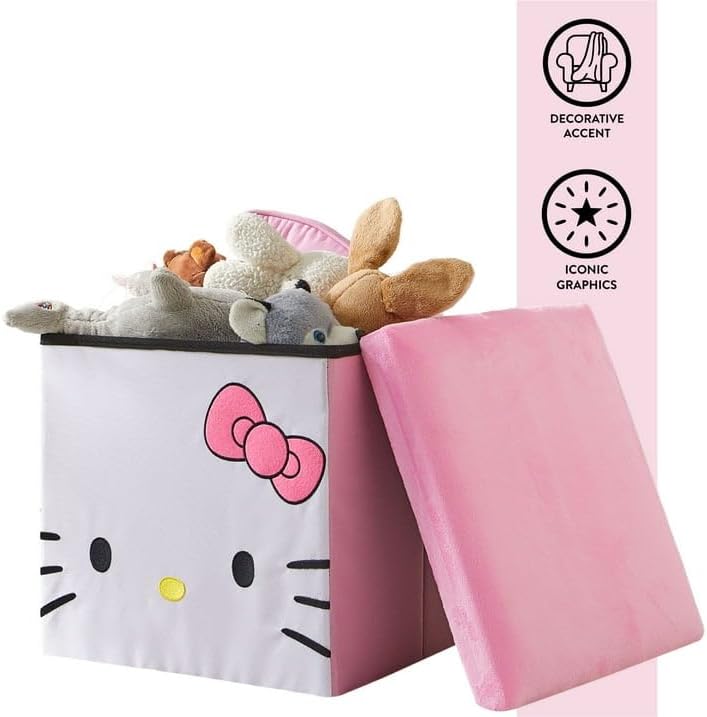 Sanrio Hello Kitty Cubo otomano plegable con tapa, organizador de a...
