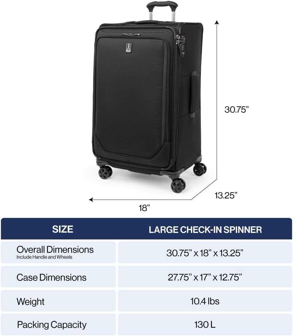 Travelpro Crew Classic Softside - Equipaje a cuadros, negro, 29 pul...