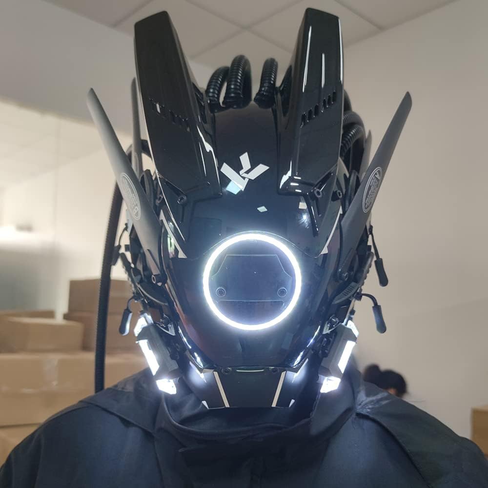 KYEDAY Máscara punk cosplay para hombres, luz redonda con trenzas m...