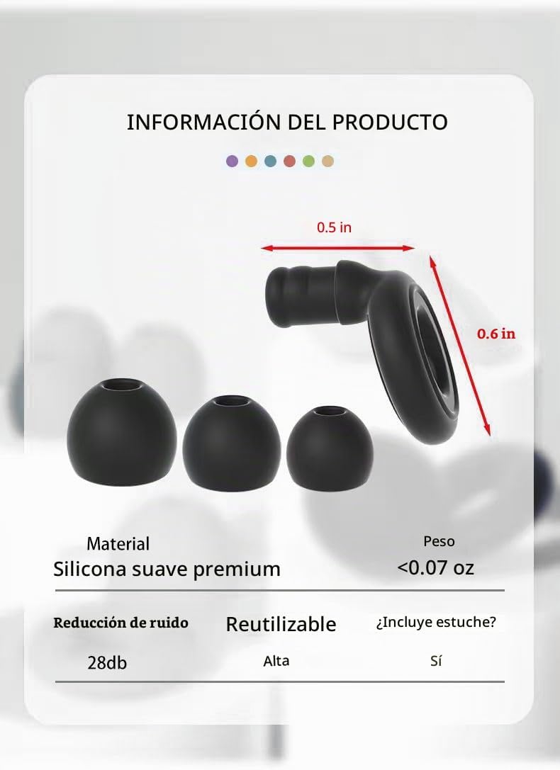 6 pares de tapones para los oídos de silicona suave reutilizables c...