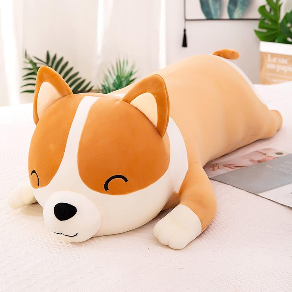MIAOHAHA Juguete largo de felpa Corgi para niños, lindo y suave pel...