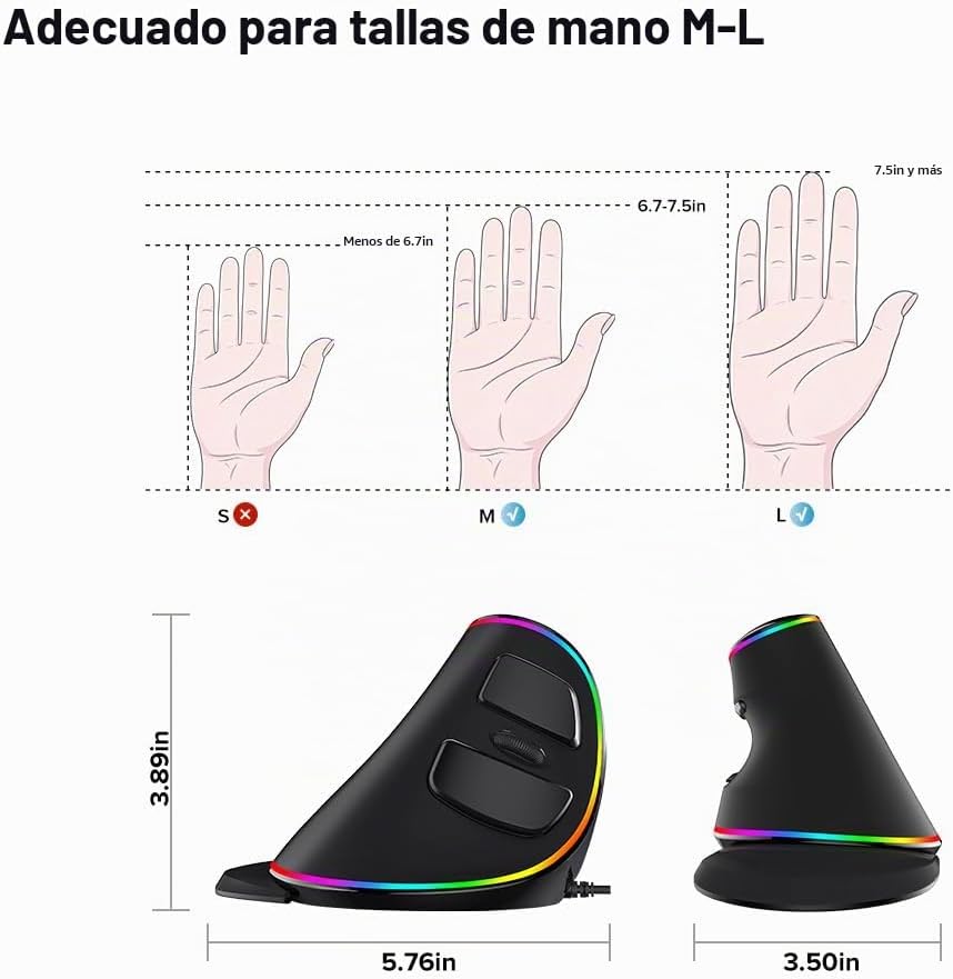 Leo-4Beauty - Delux M618 Plus Ratón Vertical Ergonómico Derecho RGB...