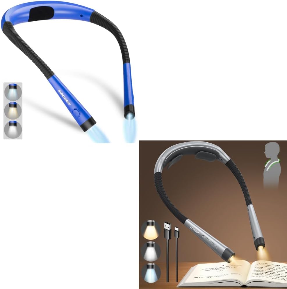 Glocusent Luz de lectura para el cuello y luz ergonómica para el cu...