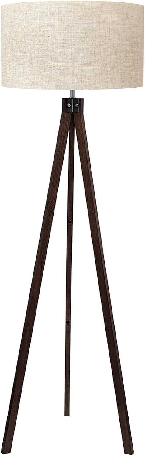 LEPOWER Lámpara de pie de trípode de madera, lámpara de pie de medi...