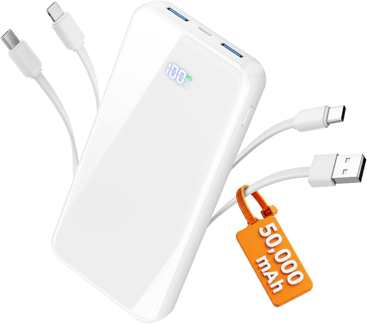 Cargador portátil 50000mAh, 4 cables incorporados,Banco de energía...