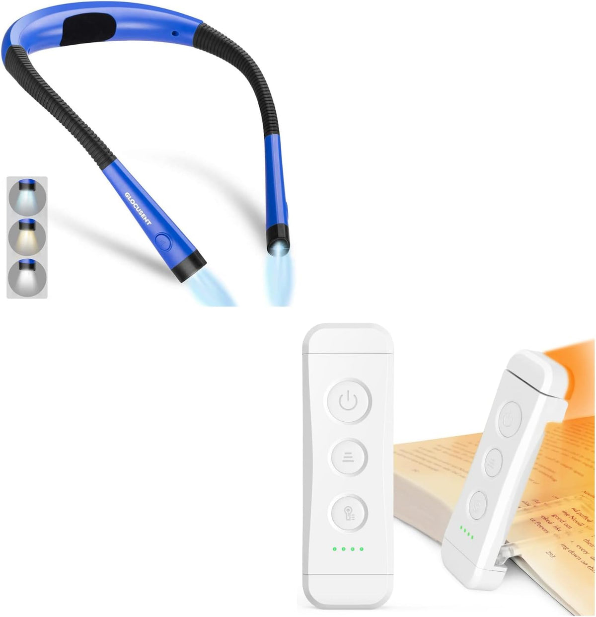 Glocusent Luz de libro, luz de cuello flexible, luz de libro para l...