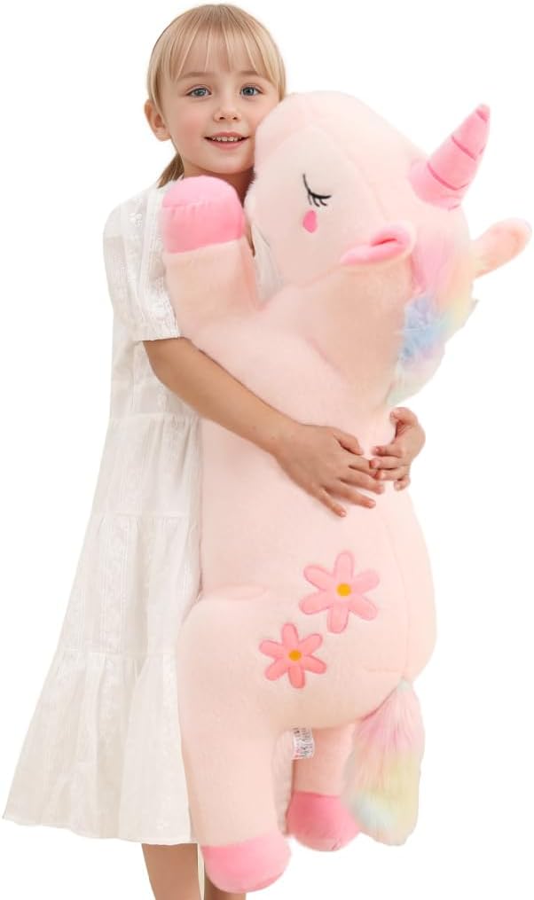 Peluche de unicornio rosa gigante lindo de 32 pulgadas, almohada de...
