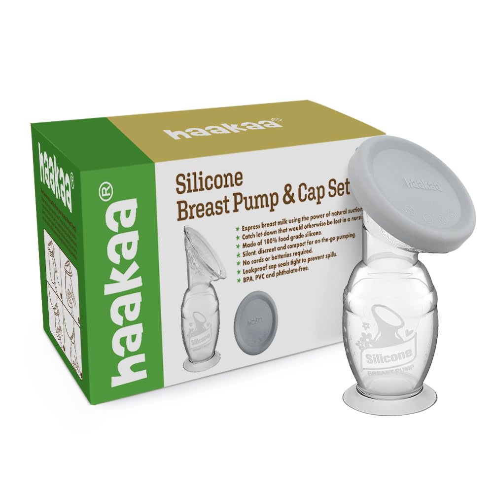 Sacaleches de silicona Haakaa de 5 oz con base de ventosa y tapa 10...
