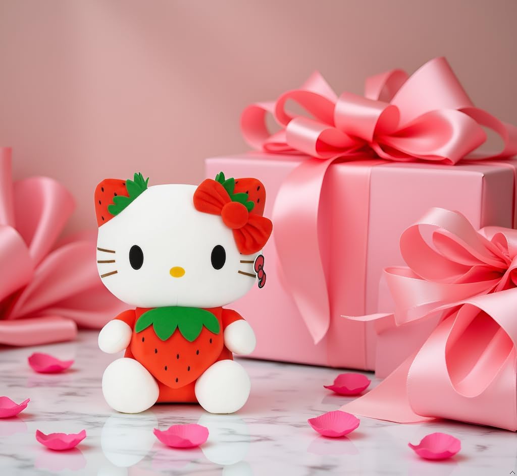 AlphaDesignLuxe Juguete de peluche de gato de fresa roja de 11 pulg...