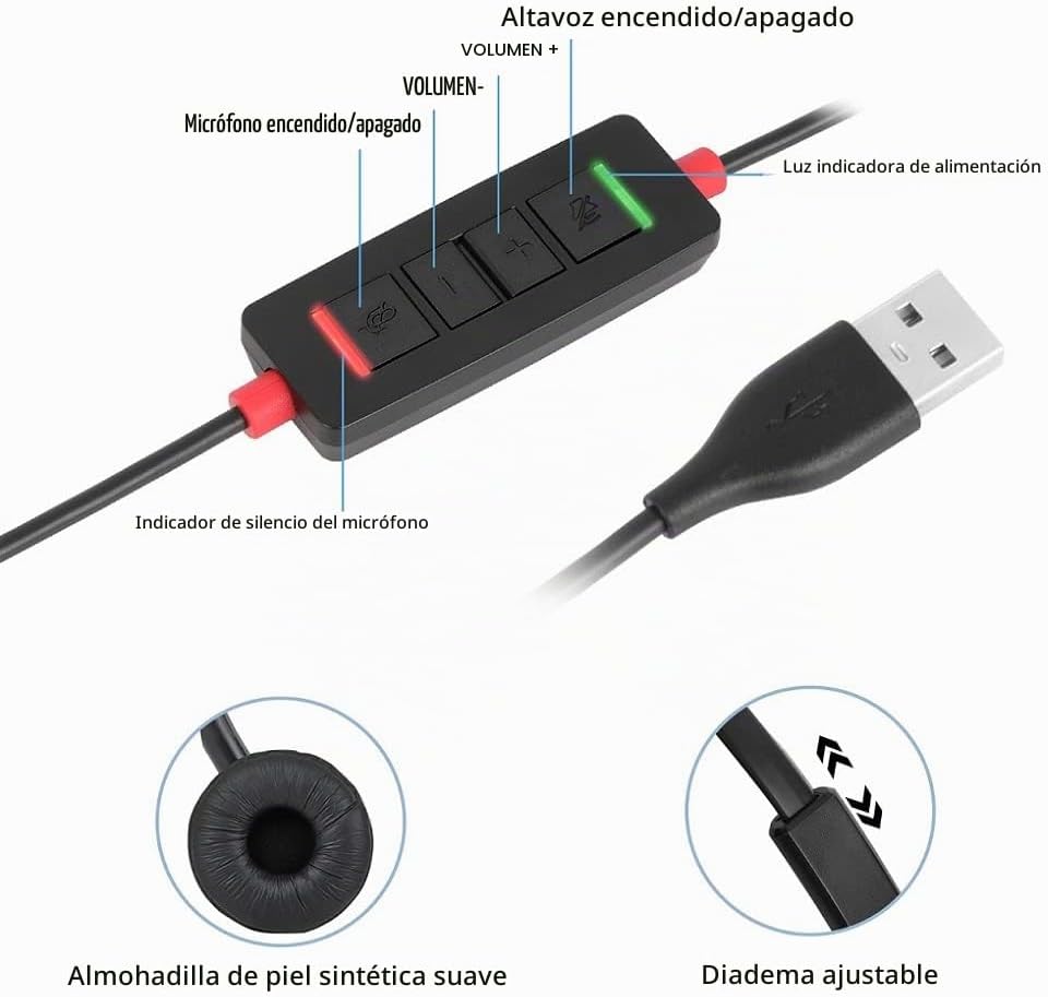 Auriculares USB con micrófono para PC Ordenador Portátil Auriculare...