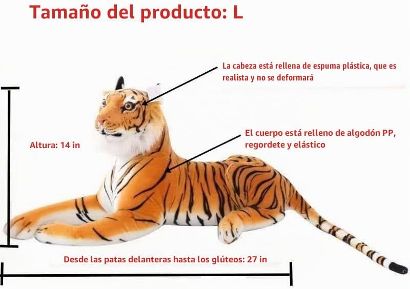 DHXSTSM Peluche Grande de Tigre Gigante (68.58 cm, Sin Cola) - Anim...
