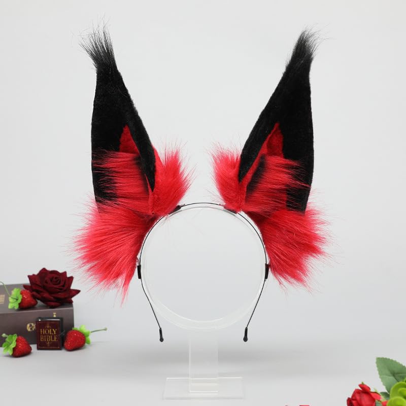 QHQ-SHININGLIFI Diadema con orejas de zorro rojo peludo, hechas a m...
