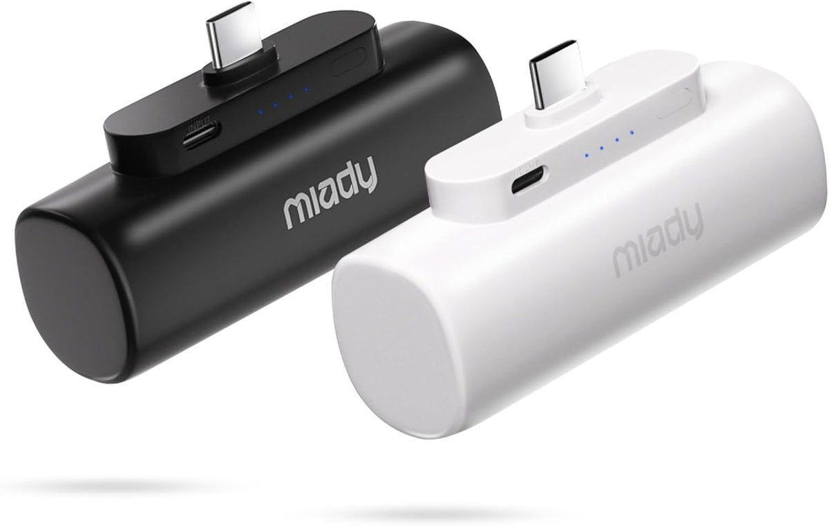 Miady Paquete de 2 mini cargadores portátiles incorporados USB C co...
