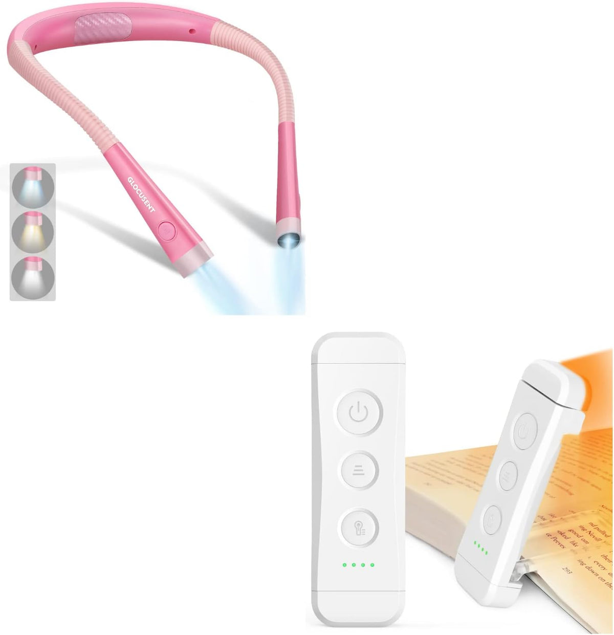 Glocusent Luz de libro, luz de cuello flexible, luz de libro para l...