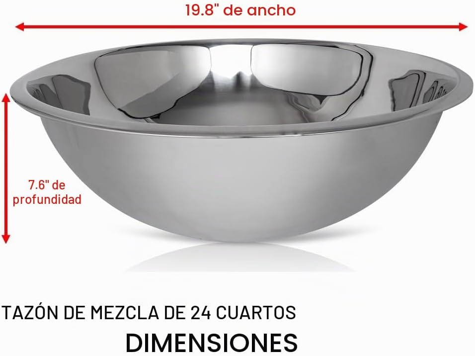 Juego de cuencos grandes de acero inoxidable de 24 cuartos de galón...