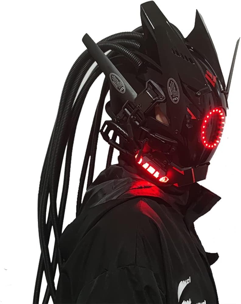 KYEDAY Máscara punk cosplay para hombres, luz redonda con trenzas m...