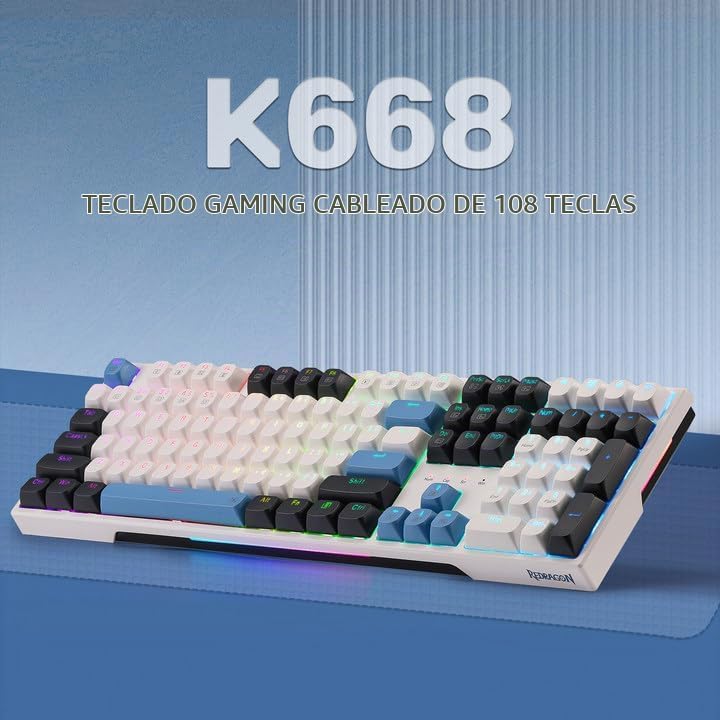 Redragon K668 Teclado mecánico RGB con cable y junta para juegos, 1...