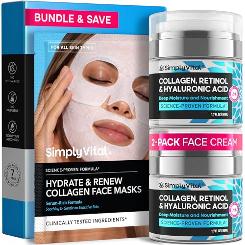 SimplyVital Paquete de 2 mascarillas de colágeno y crema facial de...